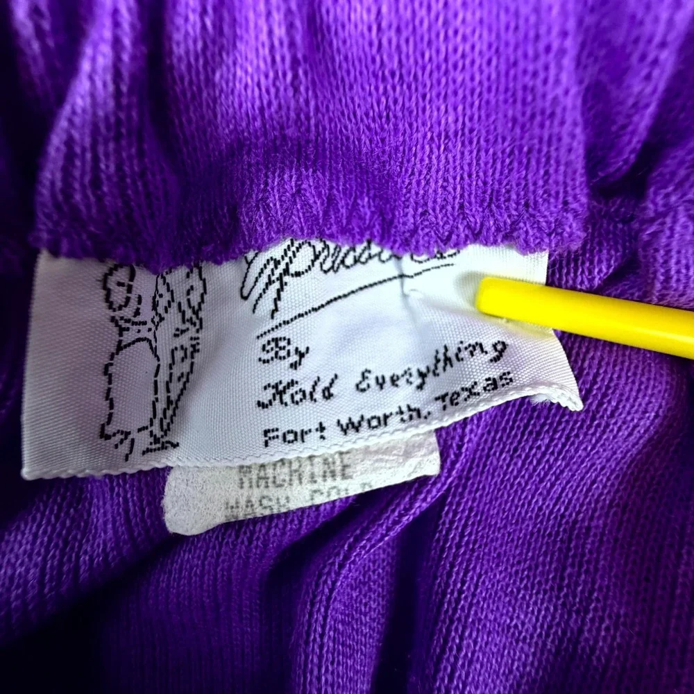 Vintage Hold Everything Faux Wrap Midi Skirt Womens Purple Acrylic Elastic Waist